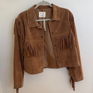 Rylee + Cru Tan Suede Fringe Jacket